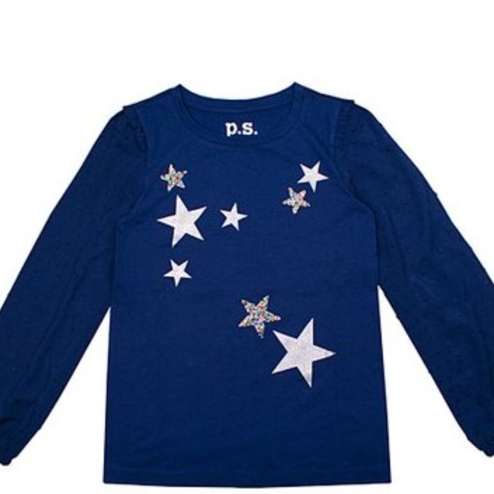 Navy Star Clip Dot Puff-Sleeve Sweater SZ 5